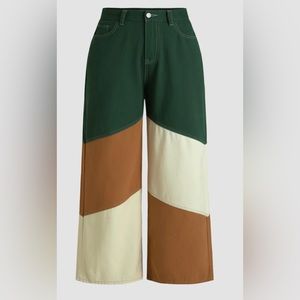 Forest Green, Cream, and Brown Wideleg Pants